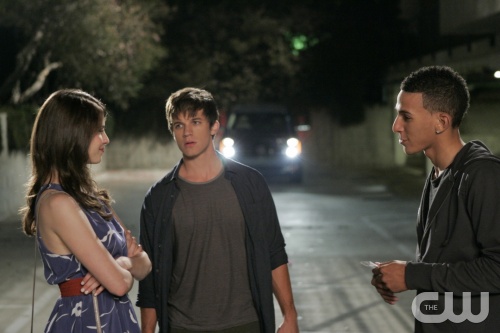 "Welcome To The Undies"--LtoR: Amelia Rose Blaire as Laura, Matt Lanter as Liam Court, and Khleo Thomas as Purse Guy on 90210 on The CW. Photo: Scott Alan Humbert/The CW &copy;2010 The CW Network. All Rights Reserved.