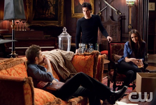 "The House Guest" - Paul Wesley as Stefan Salvatore, Ian Somerhalder as Damon Salvatore and Nina Dobrev as Elena Gilbert in THE VAMPIRE DIARIES on The CW. Photo: Annette Brown/The CW &copy;2011 The CW Network, LLC. All Rights Reserved.
