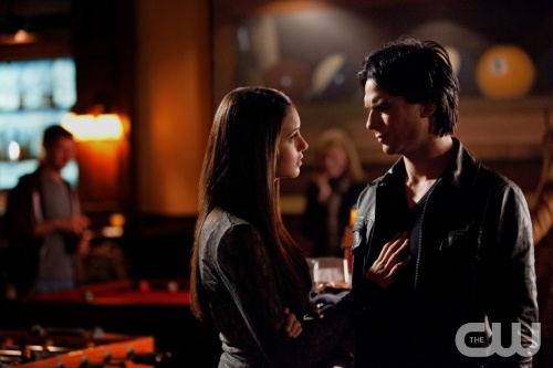 "The New Deal"--LtoR: Nina Dobrev as Elena Gilbert and Ian Somerhalder as Damon Salvatore on THE VAMPIRE DIARIES on The CW. Photo: Bob Mahoney/The CW &copy;2011 The CW Network.  All Rights Reserved.