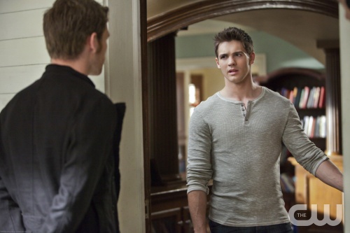 "Before Sunset" - Pictured (L-R0: Joseph Morgan as Klaus (back to camera) and Steven R. McQueen as Jeremy in THE VAMPIRE DIARIES on The CW. Photo: Annette Brown/The CW ©2012 The CW Network. All Rights Reserved.