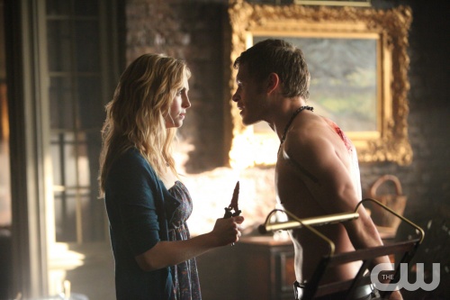 The Vampire Diaries -- "American Gothic" -- Pictured (L-R): Candice Accola as Caroline and Joseph Morgan as Klaus -- Image Number: VD418a_0337.jpg Photo: Annette Brown/The CW -- © 2013 The CW Network, LLC. All rights reserved.