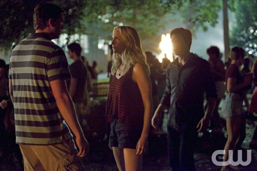 The Vampire Diaries -- "True Lies" -- Image Number: VD502a_0300.jpg Pictured (L-R): Kendrick Sampson as Jesse, Candice Accola as Caroline and Ian Somerhalder as Damon Photo: Annette Brown/The CW -- © 2013 The CW Network, LLC. All rights reserved.